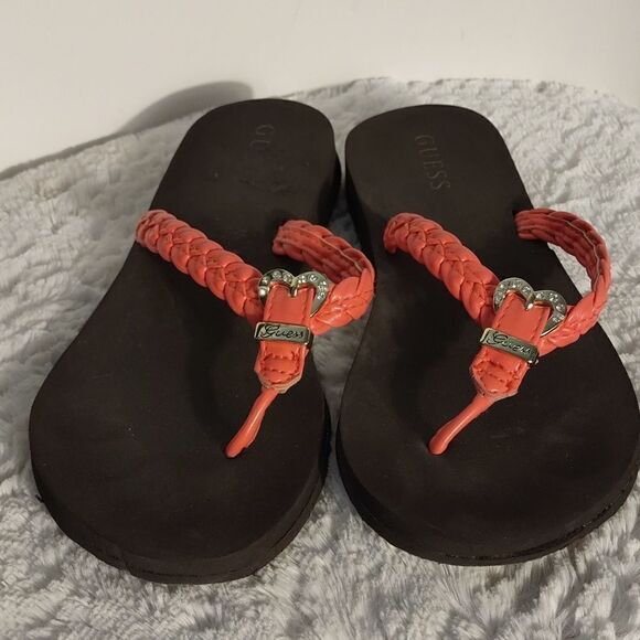 Guess Pink Faux Leather ❤️ Woman's Thong Sandals - Picture 1 of 7
